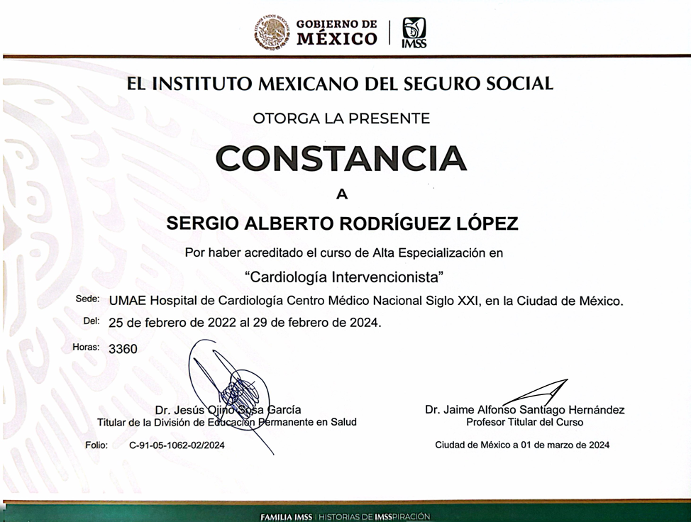 constancia cardiologia intervencionista